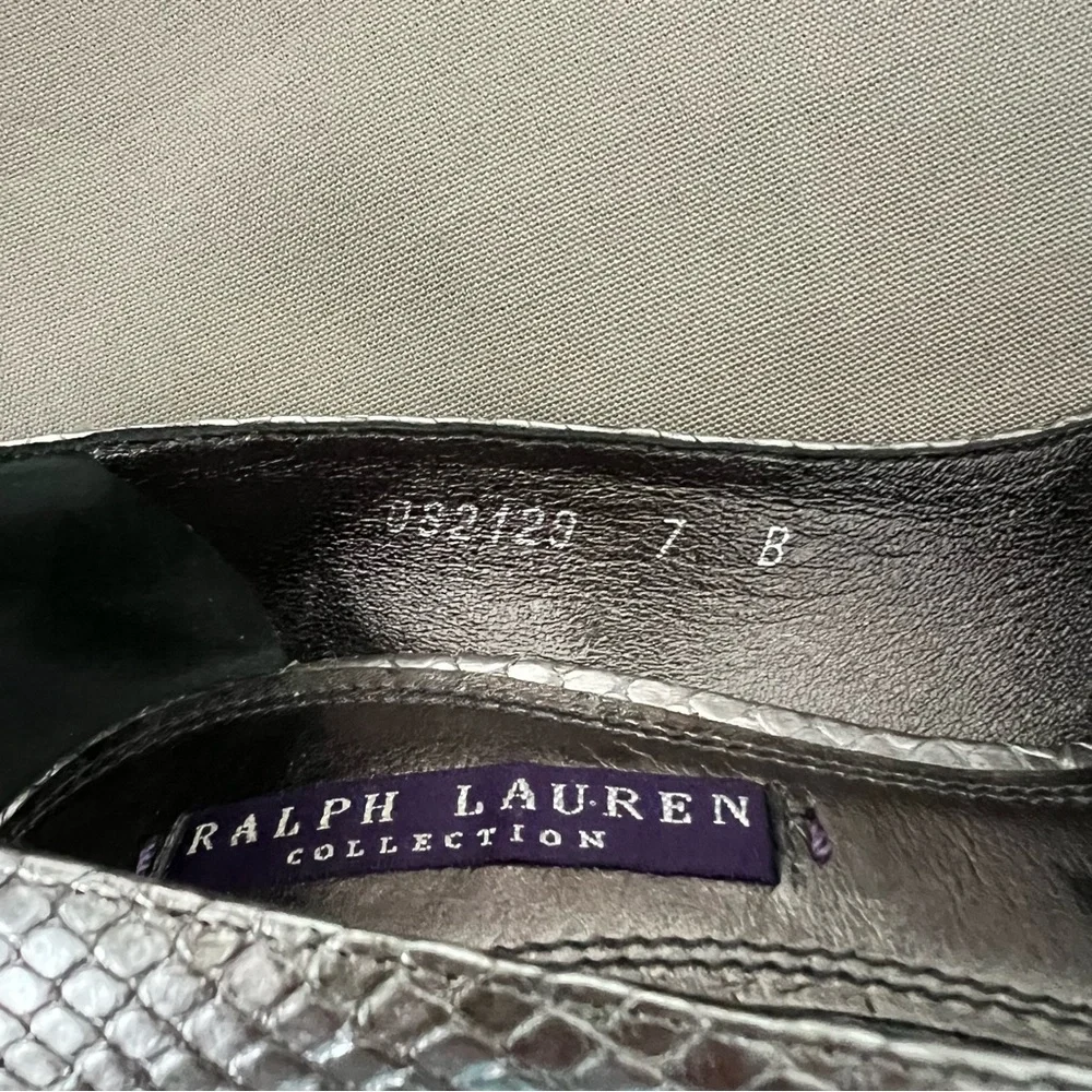 Ralph Lauren Purple Label Collection Silver Snake Print Textured Heels 7B